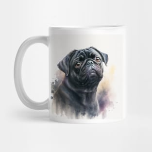 Black Pug Watercolour Style Painting Mug